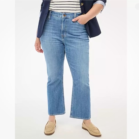 J Crew Mid Rise Flare Crop Jeans Blue Women’s Sz 33 Stretch Pockets - Picture 1 of 10